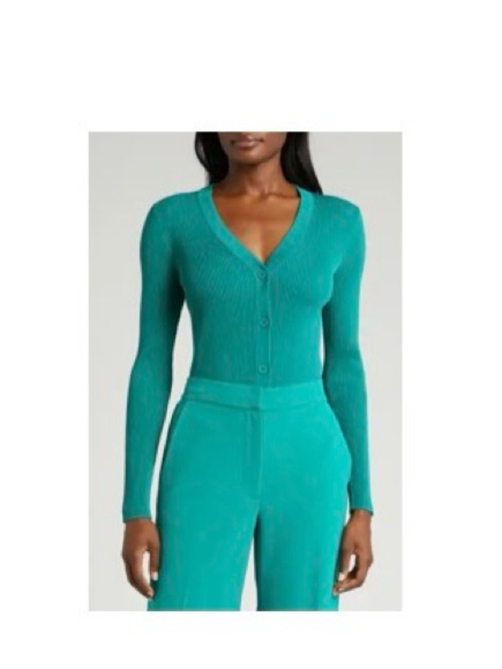 Halogen emerald green Ribbed V‑Neck Button Cardigan NWT